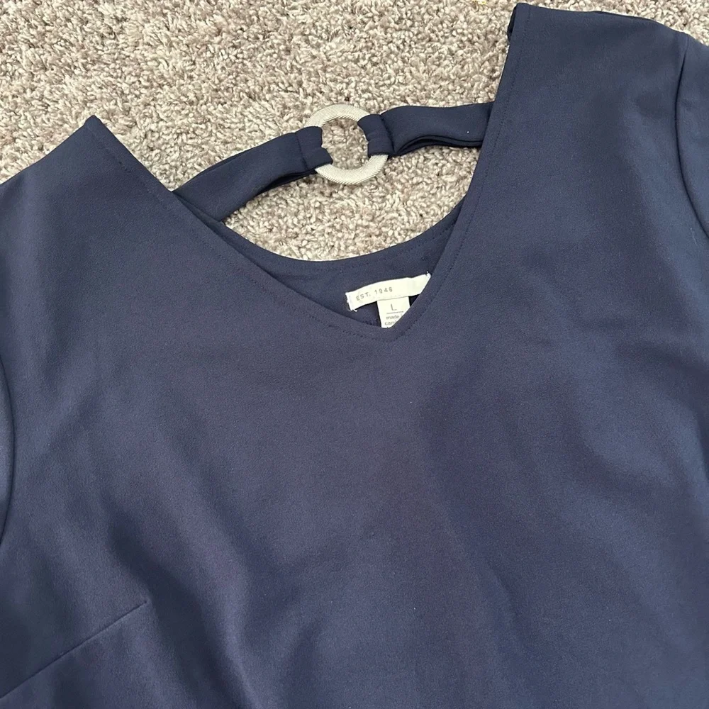EST 1946 Navy Blue V‎ Neck Bell Sleeve Shift Dress Women's Size L